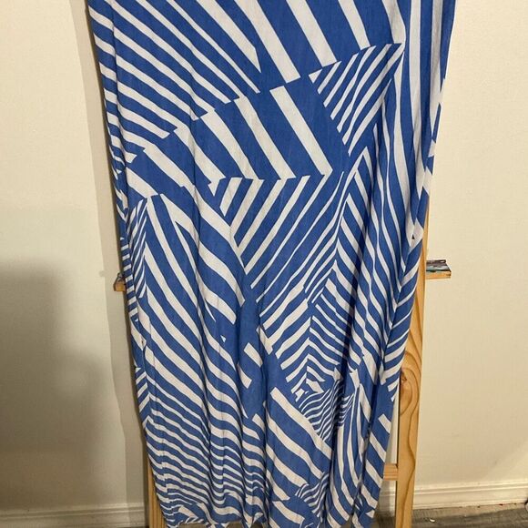 Chico’s travelers classic blue white angled striped maxi dress stretchy size one - Picture 2 of 9